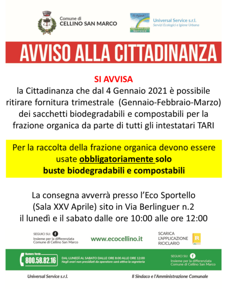 Il Sindaco alla cittadinanza: usate solo sacchetti biodegradabili per l' umido 