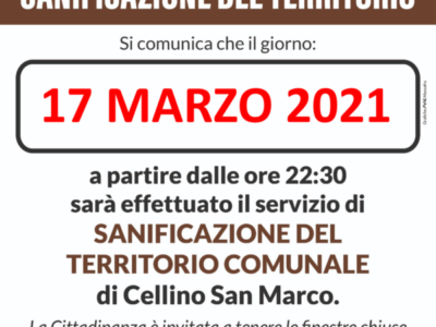 17.03.2021 – Sanificazione straordinaria sul territorio comunale